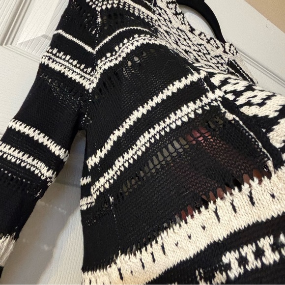 Free People Knit Cardigan V Neck Double Button Sweater, Black/White Size L - Picture 10 of 16